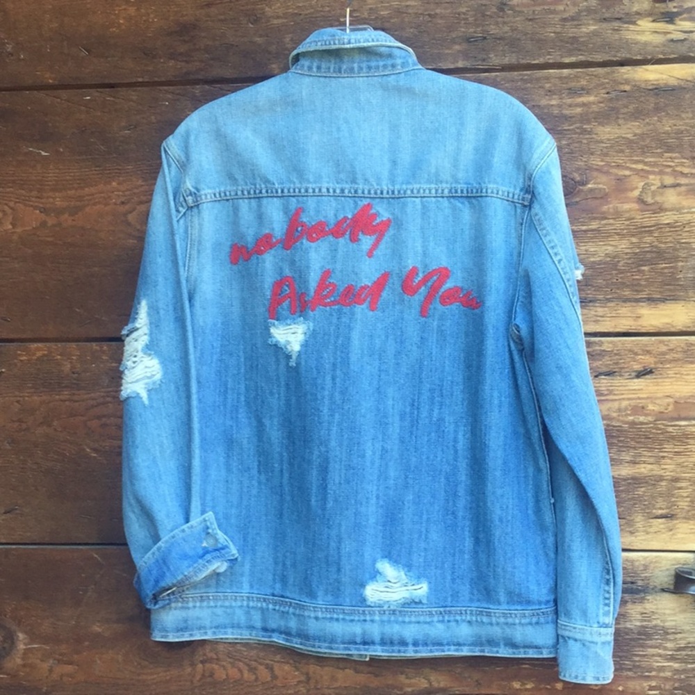 Distressed Jean Jacket w/ Embroidery from Hidden